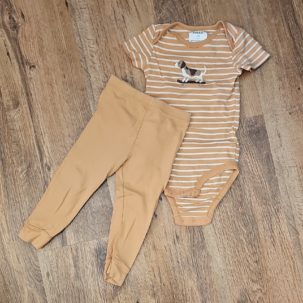 Striped Tan Baby Onesie and Pants Set